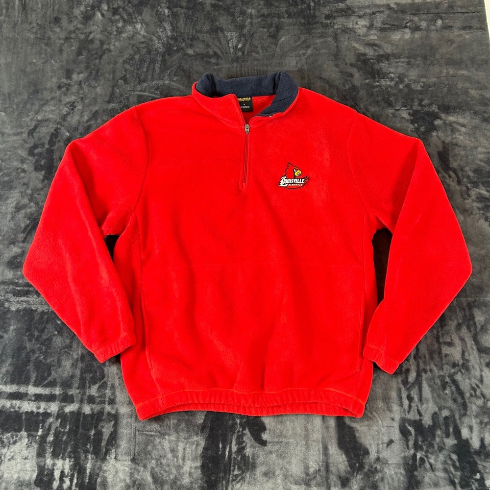 Nautica Fleece Pullover Mens Large Red Louisville Cardinals Quarter Zip